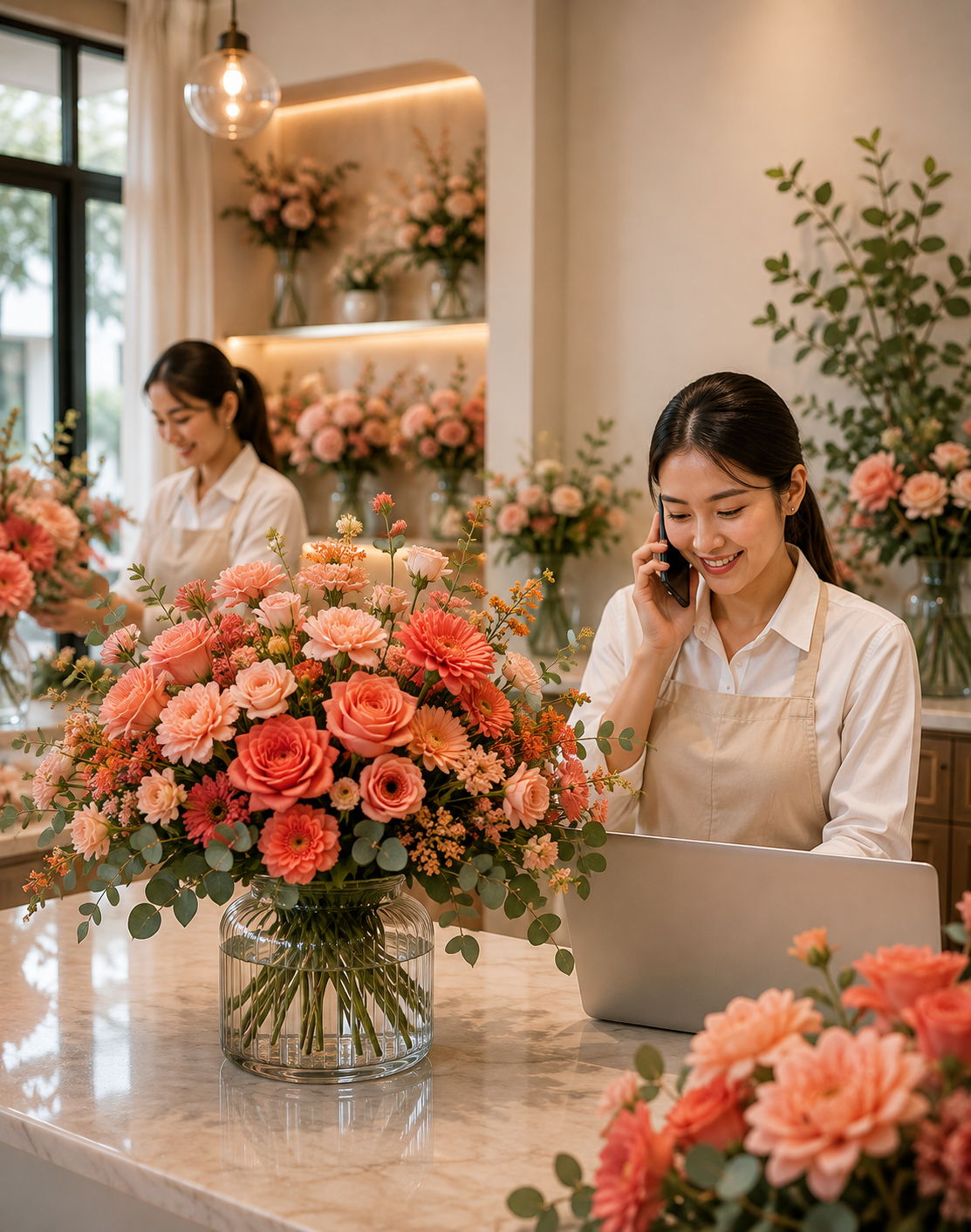 การจัดดอกไม้แฟชั่นโทน Coral Sunset