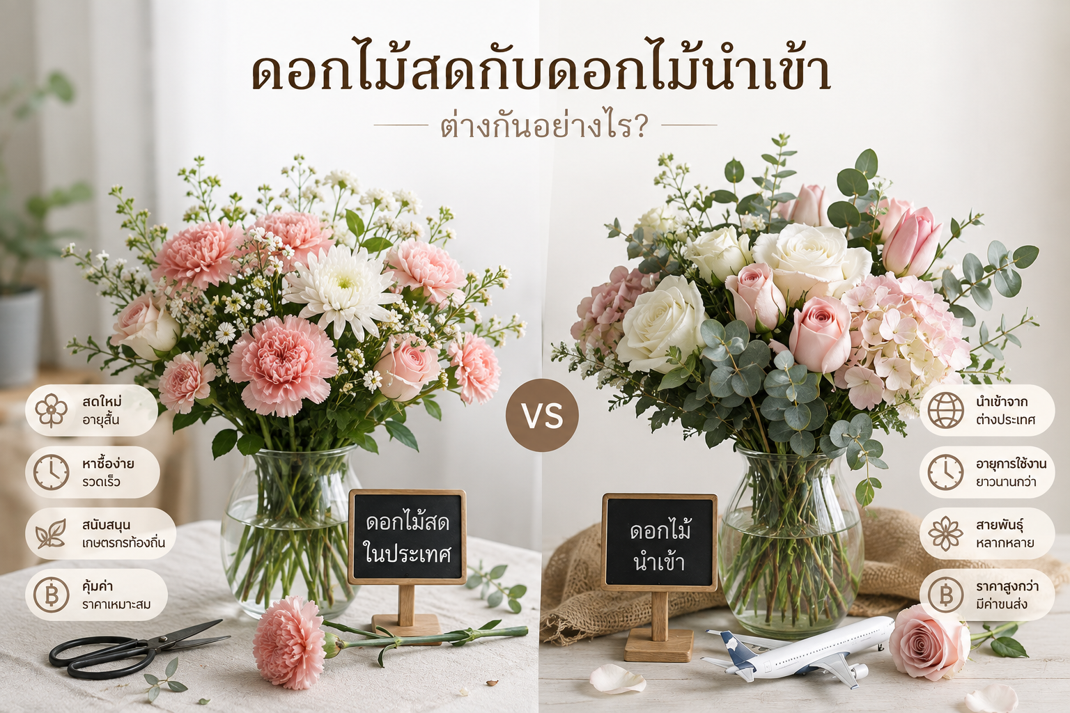 ดอกไม้สดกับดอกไม้นำเข้าต่างกันอย่างไร