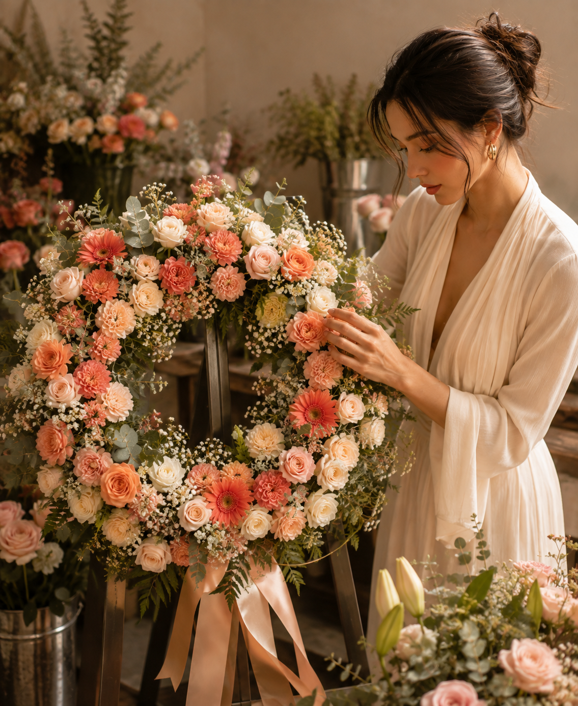 พวงหรีดดอกไม้สด โดย Holy Peony
